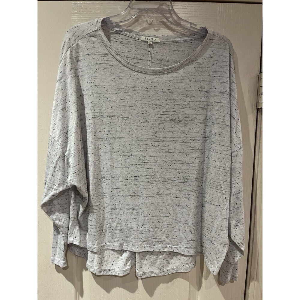 Z Supply Long Sleeve T-Shirt Top Sz L Grey w/Black Specks Crew Neck Rayon Blend